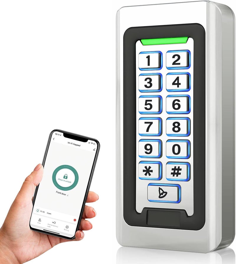 AMOCAM Wireless WiFi Access Control Keypad, Metal Stand-Alone Door Access Control System, EM Card Reader, Weatherproof, Backlight, TUYA Wireless Entry Security Access Controller for Garage Door, Gate Opener - Image 1